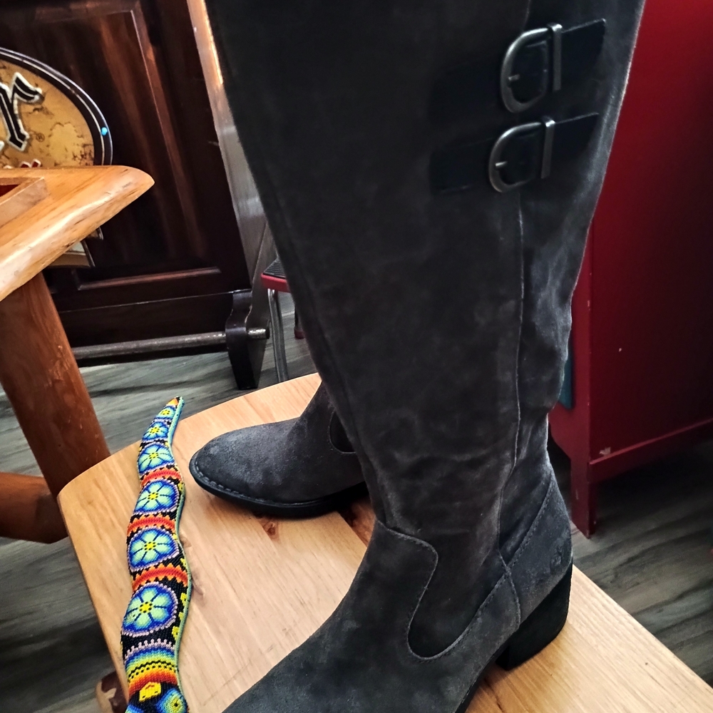 BORN BRAND BOOTS!  BASIL !!  Charcoal Suede Over the Knee Boots!! - Picture 10 of 12